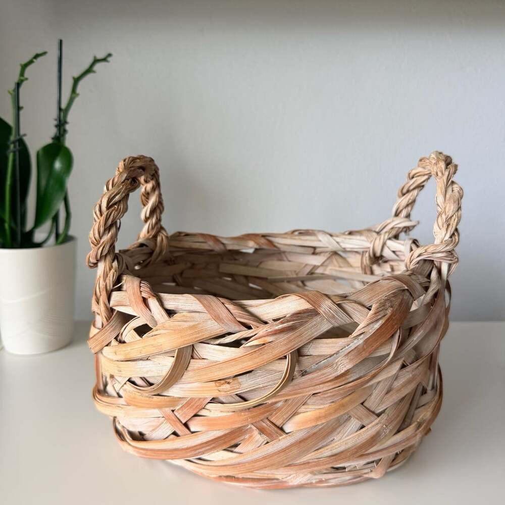 Vintage Woven Water Hyacinth Double Handle Basket Bowl